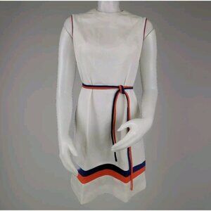 60s Belted Knit Dress Sz 10 Sleeveless Hob Nobber Stewardess Vintage Mod Sheath
